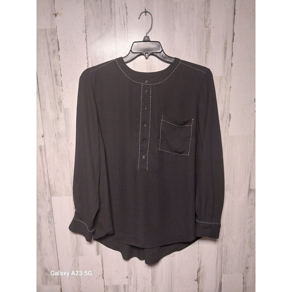 Lane Bryant Black Long Sleeve Popover Blouse-Women's 18/20-White Stitch Accent